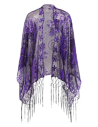 Women's 1920s Scarf Wraps Sequin Deco Fringed Wedding Cape Evening Shawl Vintage Prom