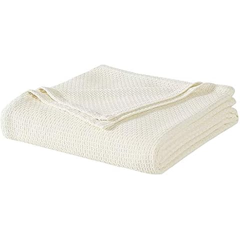 Homvare Bedding Premium Cotton Blanket King Ivory - Soft Breathable Thermal Blanket - Ideal for Layering Any Bed Cover