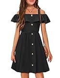 Arshiner Girls' Dresses Short Sleeve Ruffles Dress A-Line Holiday Dress Black 7-8 Years
