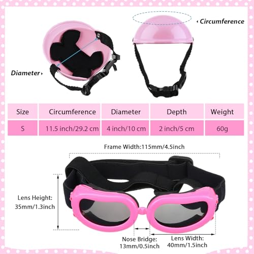 Kleiner Hundehelm-Schutzbrille, UV-Schutz, Hunde-Sonnenbrille, Haustier-Hundebrille, Motorrad, Harte Sicherheitshut mit verstellbarem Gürtel, Augenkopfschutz für Welpenreiten, Größe S (Rosa)
