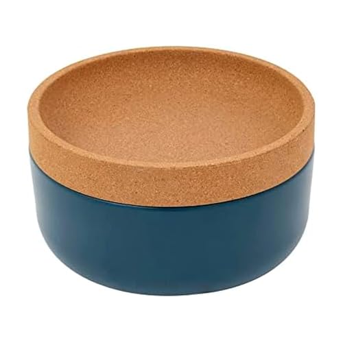 Image of Ceramic and Cork Large Breathable Produce Bowl with Lid to Naturally Extend Produce Freshness, Natural Cork and Teal Ceramic