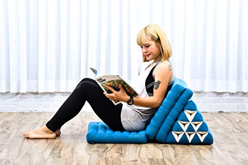 Foto von Leewadee Thai-Kissen Falt-Matratze Chill-Out Klapp-Matte Gepolsterte Lesestütze Boden-Liege-Matte mit Dreieck-Kissen Thai-Matte, Kapok, 170 x 53 cm, Light Blue