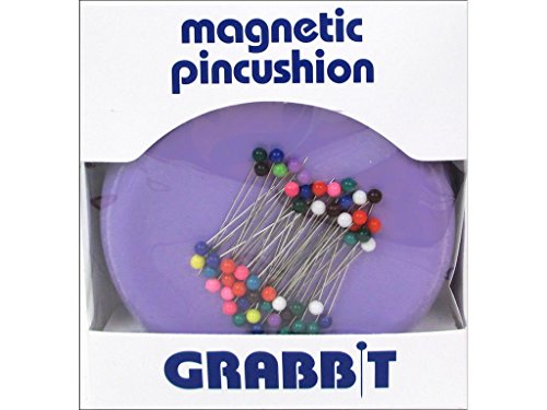 Grabbit Magnetic Sewing Pincushion with 50 Plastic Head Pins, Lavender