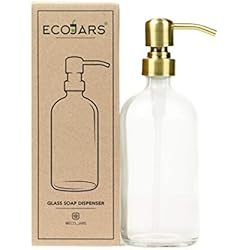 Dispensador Jabon Baño Vintage Dispensador de jabón Eco Jars de latón, frasco de vidrio transparente, color dorado antibronce, vintage, acero inoxidable, 500 ml, caja de regalo de inauguración de la casa