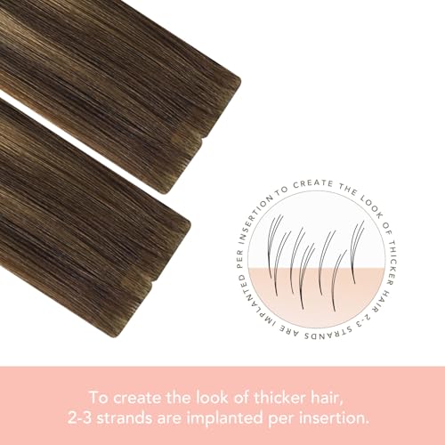 Image of Sindra Invisi Edge Tape in Extensions Human Hair | 18Inch 20pcs 50g, Seamless Injected Tape Ins Extensions, Medium Brown to Caramel Blonde, Invisible Tape in Hair