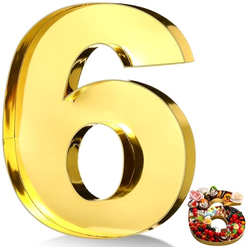 Mifoci 13.7" 2026 Cardboard Number for Charcuterie Graduation Photo Booth Props Birthday Party Anniversary Fillable Paper Mache Chocolate Candy Cupcake Gifts(Gold,Number 6)