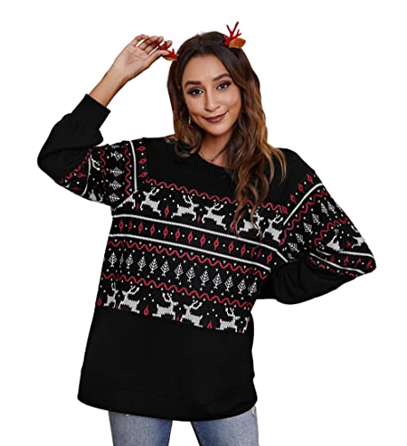 Ybenlover Sudadera divertida de Navidad para mujer, manga larga, suéter, U-negro, XL Cover
