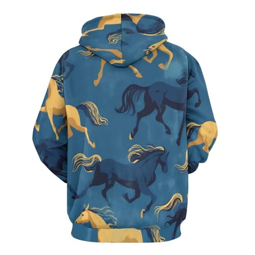 Sweat à capuche bleu brun au design cheval et finitions premium