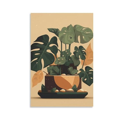 Impression sur toile Monstera gris pour décoration murale de maison et bureau