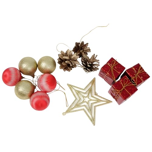 Image of Crackles Christmas Decoration Gift Set (13 Pcs) | Mixed Ornament Combo with Balls, Gifts & Santa | Festive Christmas Tree Decoration Kit for Home, Office & Party Decor