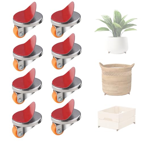 Roulettes pour Meubles Petites Auto-Adhésives, 8 Pièces Mini Roulette Rotatives à 360°, Plaque En Aier Inoxydable, Rroulettes Pivotantes Autocollant Sans...