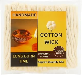 Cotton Wicks for Oil Lamps, Diya & Candles – 100% Natural Hand-Rolled Cotton, Smokeless Long-Burning Wick for Prayer, Meditation & Home Décor – Pack of 125