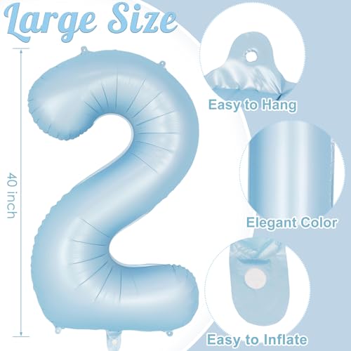 Image of Light Blue Number 2 Balloon, 40 Inch Big Large Foil Number Balloons, Giant Mylar Number 2 Balloons for 2 Second Birthday Baby Party Decorations Supplies Anniversary