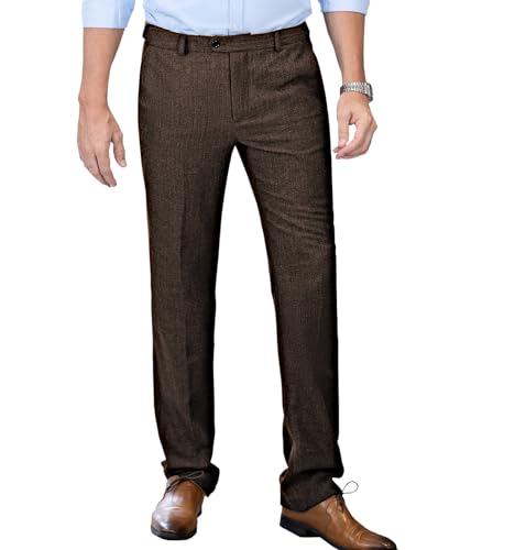 Men's Tweed Pants Herringbone Thick Wool Pleated Front Dress Suit