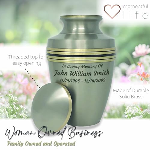 Image of Custom Engraved Momentful Life Metal Adult Cremation Urn - Revere Pewter Cremation Urn - Modern Accents - Silver