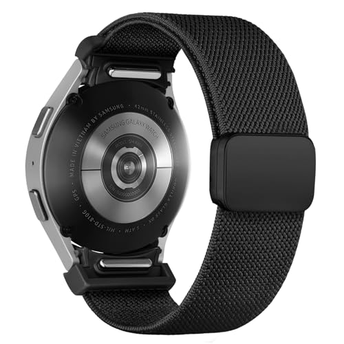Magnetic Elastic Bands Compatible with Samsung Galaxy Watch 6/5/4 40m 44mm/Galaxy Watch 6 Classic 43mm 47mm/Watch 5 Pro 45mm/Watch 4 Classic 42mm 46mm, 20mm One Click No Gap Stretchy Nylon Wristband