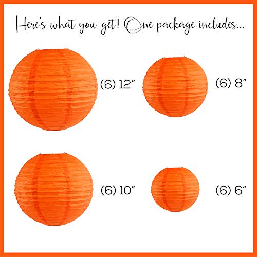 Just Artifacts Decorative Round Chinese Paper Lanterns 24Pcs Assorted Sizes (Color: Red Orange) #TOP1