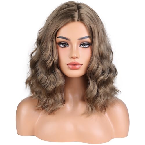 BERON Ash Blonde Side Part Short Curly Wave Wig for