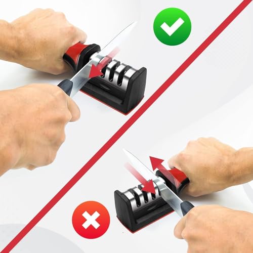 Image of Longzon Manual 3 Stage Knife Sharpener for Kitchen, Knife Sharpener Rod, Knives Sharpening Tool for Steel Knives (2 Units)