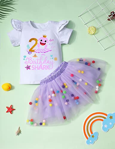 Adirun Baby Shark Birthday Outfit 2T Toddler Girl Clothes Ruffle Baby Shark Shirt + Tutu Dress + Headband Toddler Girl Skirt Sets #TOP3