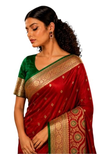 Image of Women's Glory Banarasi Satin Silk Saree with Embroidery Design