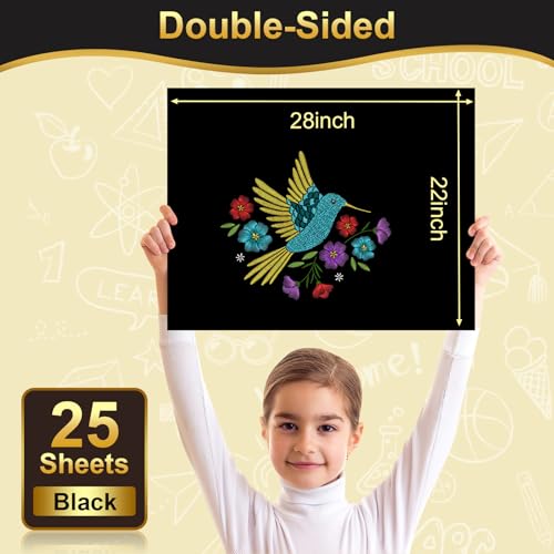 Image of 25 Pcs Black Poster Board 22 inch x 28 inch Paper Bulk, ROOKEA 250 GSM Vision Poster Boards for School Arts Craft Projects Presentations Drawing Scrapbooking Blank Graphic Display