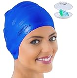 Silicone Swimming Cap for Long Hair + Nose Clip - Swim Cap for Women, Men and Dreadlocks by Swim Elite