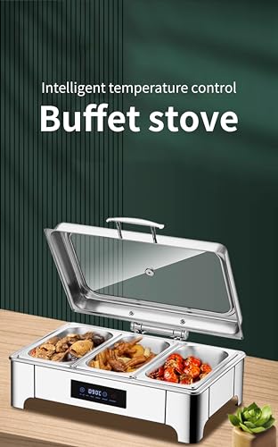 Juego de platos de acero inoxidable de 9 L con tapa abatible visible y control de temperatura LED para catering, bufé, eventos, banquetes, equipo de servicio de alta calidad