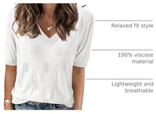 Image of Zeagoo Womens Short Sleeve Sweaters Soft Casual V Neck Pullover Tops Lightweight Knit Sweater Blouse