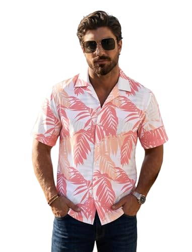 Image of BROWN CULTURE Men's Cotton Blend Printed Shirt with Spread Collared Neck Half Sleeves Oversized Straight Hem Length and Button Down Closure | Formal Shirts for Men