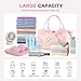Dance Gym Duffel Bag for Teen Girls, Personalized Initial Travel Weekender Bag,Cute Overnight Carry On Duffle for Women,Sports Travel Cheer Bag,Monogram Christmas Gifts for Tween Preppy(pink-S)