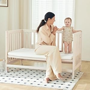   EvoNest-Baby-Crib-11-in-1-Convertible-Standard-Full-Size-Crib-with-Wheels-100-New-Zealand-Pinewood-Growing-Bed-4-Adjustable-Mattress-Heights
