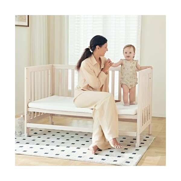   EvoNest-Baby-Crib-11-in-1-Convertible-Standard-Full-Size-Crib-with-Wheels-100-New-Zealand-Pinewood-Growing-Bed-4-Adjustable-Mattress-Heights