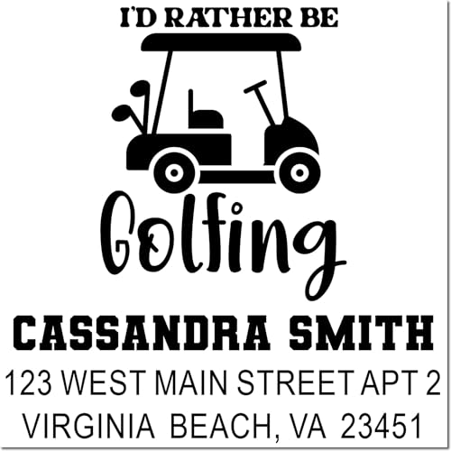 Image of Golfing Enthusiast Design Cart Rubber Stamp - Playful Retro Design, Heritage-Made, Three Line Standard 1-5 /8 Square Wood Handle, for Enthusiasts & Collectors, Unique