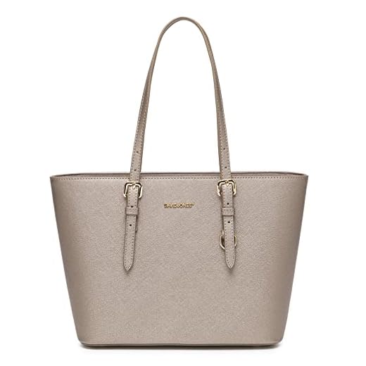 David Jones - Borsa Tote Shopper Capacità Media Donna - Borsa a Spalla Lavoro Manico Lungo PU Pelle - Borse a Mano A4 - Shopping Bag Sacchetto Ufficio Scuola Viaggio Città Quotidiana - Argento