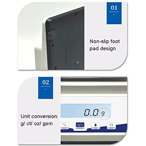 Bilancia analitica di precisione con contapezzi, Portata 0,1 Grammi, Elettronica, per Gioielli, Cucina, con Adattatore AC/DC (5100 g/0,1 g) ()