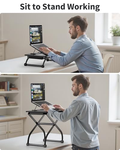 Image of SAIJI Small Laptop Standing Converter, 23 inch Height Adjustable Desk Riser for Tabletop, Sit-Stand Workstation, Table Extender for Desk