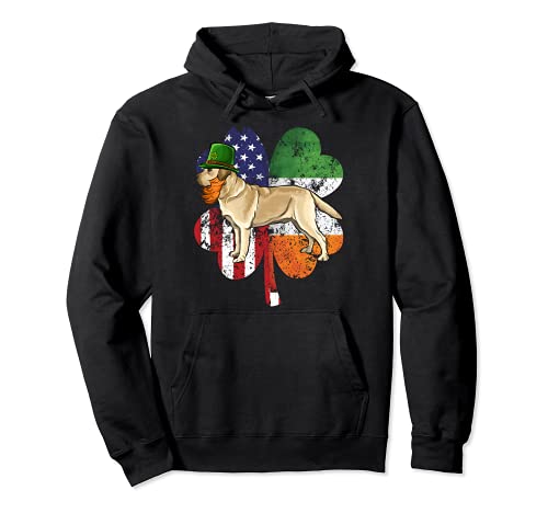 St Patricks Day Irish American Flag Labrador Retriever Dog Pullover Hoodie, Black