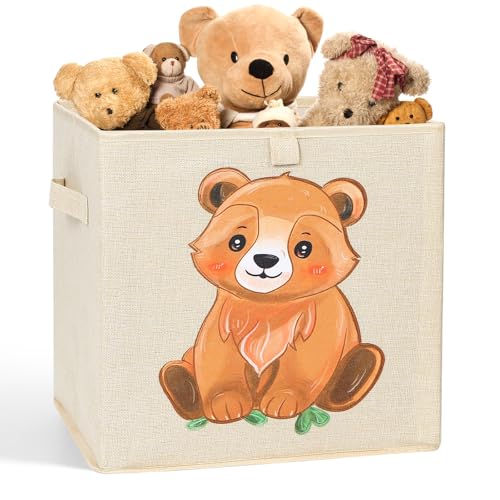 Bosyarthm 13 inch Storage Cube Bins, Foldable Animal Storage Box, Cubby Storage Organizer for Playroom, Bedroom, Closet, Beige