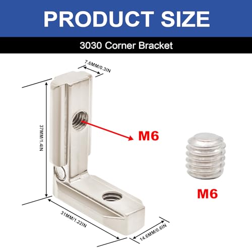 Image of 24pcs Seekliny 3030 Aluminum Extrusion Connector Corner Bracket Joining 3030 Hardware T-Slotted Accessories V-Slot with Screws for 8020 Aluminum Profile 3D Printer Frame Spare Parts Silver