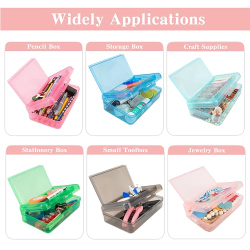 Image of Pencil Case Box, Light Pink Double Layer Large Capacity Plastic Pencil Boxs, Clear Hard Pen Case with Snap-tight Lid,Storage Art Craft Box Marker Organizer for Kids Boys Girls Offices School Supplies
