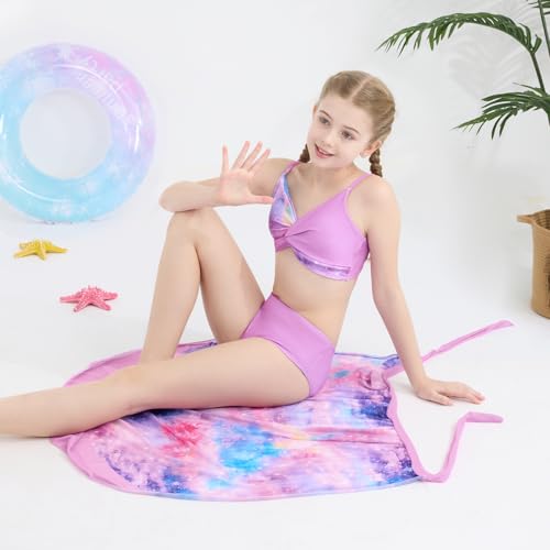 Teen Girls Swimsuit 3 Pieces Bikini Set Bathing Suit Twist Cross Tropical Floral Kids Swimwear with Cover Up 9-16T3