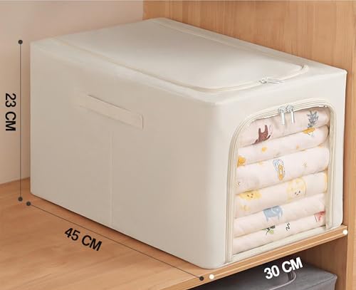 Image of Yellow Weaves 3 Pcs Clothes Organizer for Wardrobe, Foldable, Stackable, Space Saver Closet Basket, Cupboard Almirah Organizer, Storage Box for Clothes (Ivory, Regular)