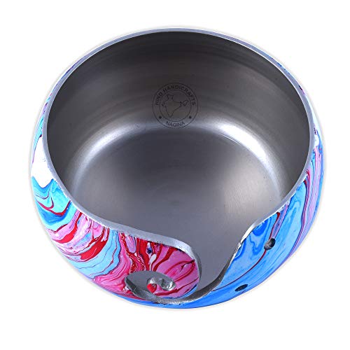 Hind Handicrafts Hochwertige, solide handgefertigte Metallic-Oberfläche, tragbare Garn-Aufbewahrungsschale aus Aluminium, Halter für Stricken, Häkelnadeln, Zubehör (15,2 x 15,2 x 7,6 cm, Wellen)