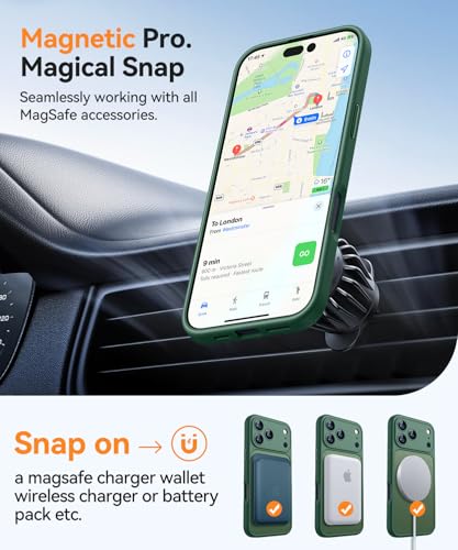 Image of CANSHN Magnetic Compatible with iPhone 17 Pro Case, Upgraded [Full Camera Protection] [Compatible with Magsafe] [Translucent Matte] Shockproof Protective Phone Cover 6.3 Inch - Deep Green