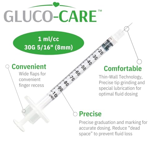 Image of GLUCO-CARE 1 ml /cc Syringes 30G x 5 /16'' (8mm), Orange Cap, 100 /box (Pack of 3)