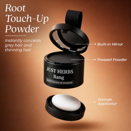 Image of Just Herbs Rang Root Touch-Up Powder - Black | Covers Grey Hair & Bald Spots Instantly | Beard Touch Up Powder | Infused with Vitamin E, Methi and Onion Powder|4g