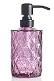 Easy-Tang 12 Oz Soap Dispenser for Kitchen,Bathroom - Refillable Wash Hand Liquid Clear Glass Bottle with Black Stainless Steel Pump,Ideal for Dish Detergent,Essential Oil,Shampoo Lotion (Purple)