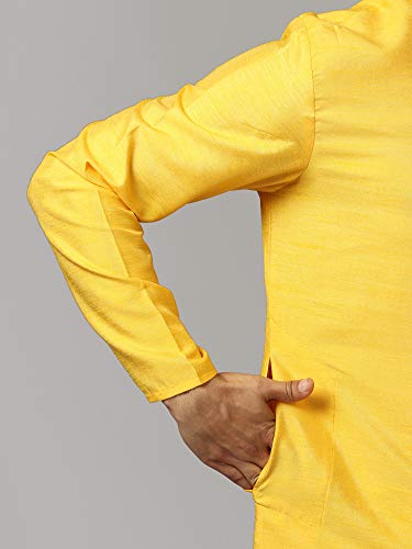 Image of Uri and MacKenzie Banarasi Dupion Silk Solid Kurta Churidar Pyjama Set for Men