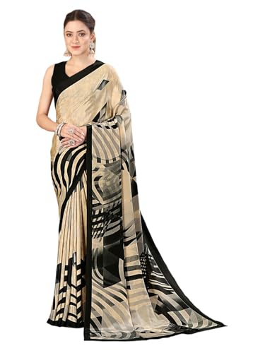 Image of SIRIL Women's Crepe Silk Printed Saree with Unstitched Blouse Piece